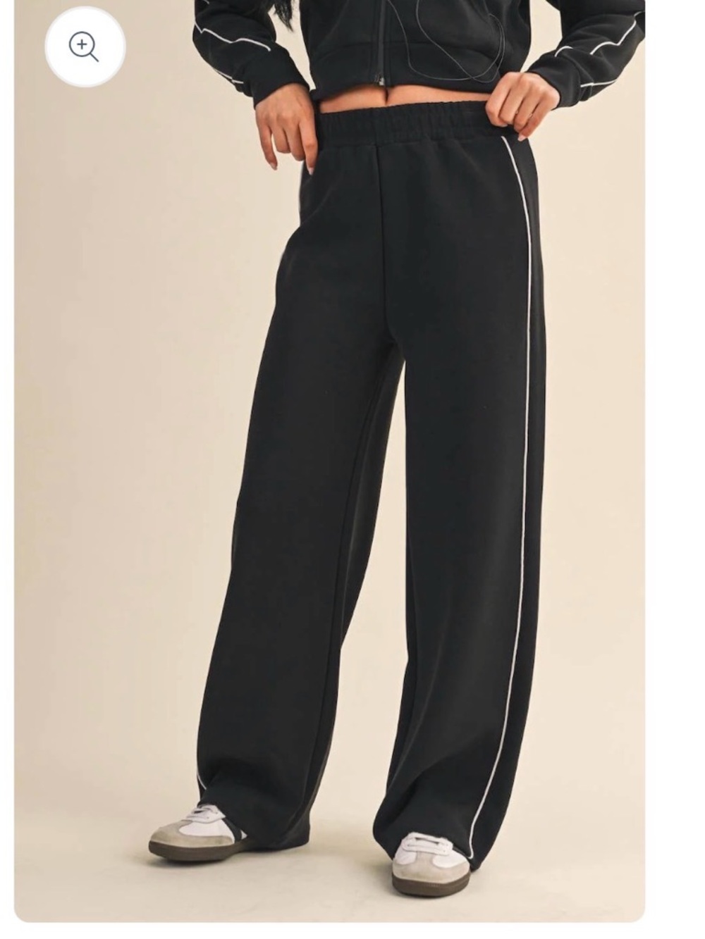 Black Wide-Leg Track Pants with Contrast Piping
